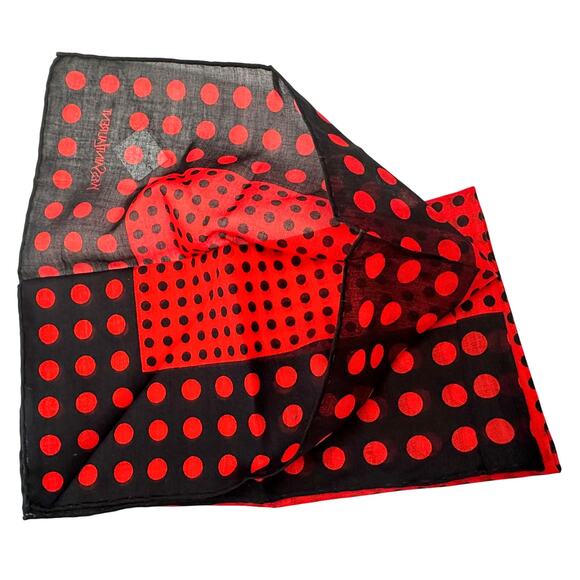 Yves Saint Laurent Red & Black Dot Vintage Handkerchief / Pocket Square / Scarf - Picture 3 of 6